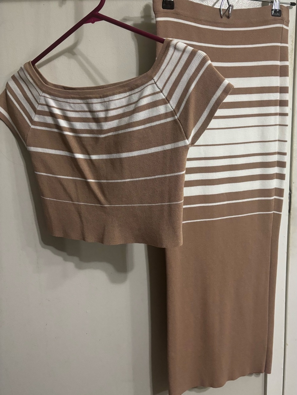 Maguie Two-Piece Tan & White Striped Knit Set